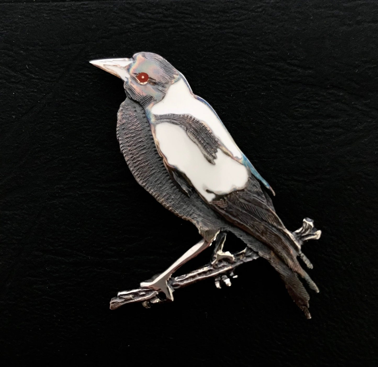 Magpie Brooch- Sterling Silver, enamel