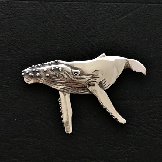 Humpback Whale Brooch- sterling Silver 49mm