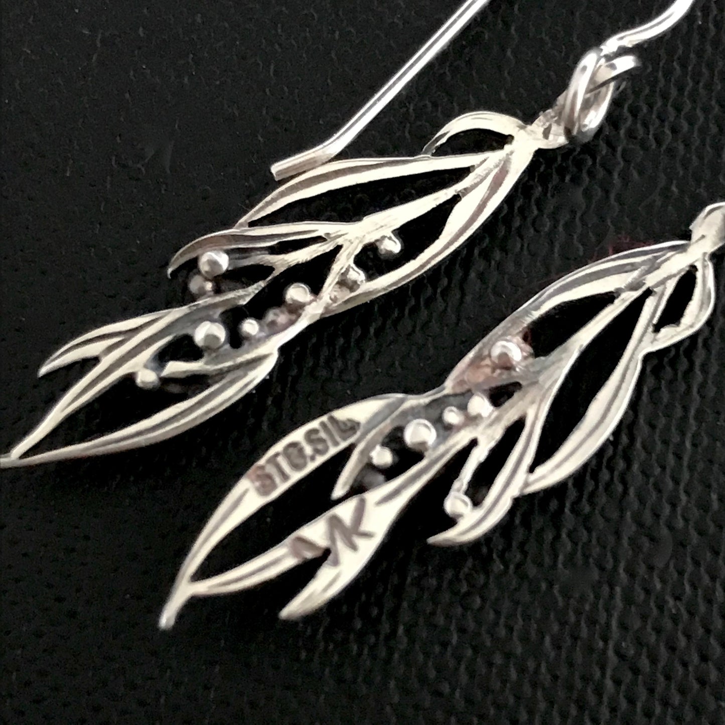 Wattle Hanging Earrings - solid sterling silver 30mm plus hook