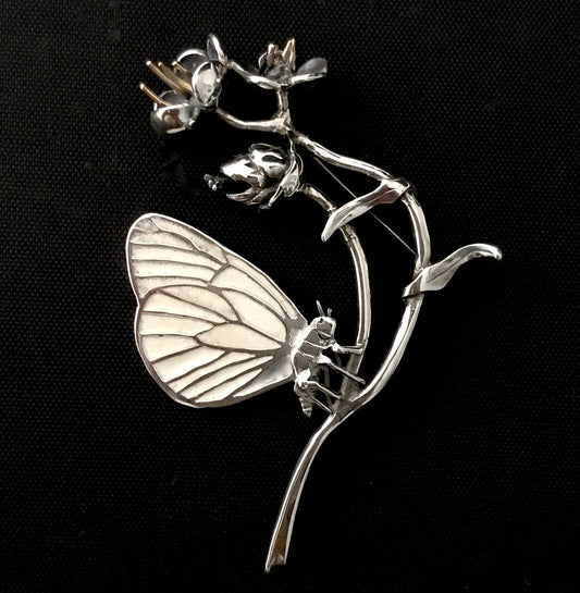 Butterfly and Flower Large Brooch