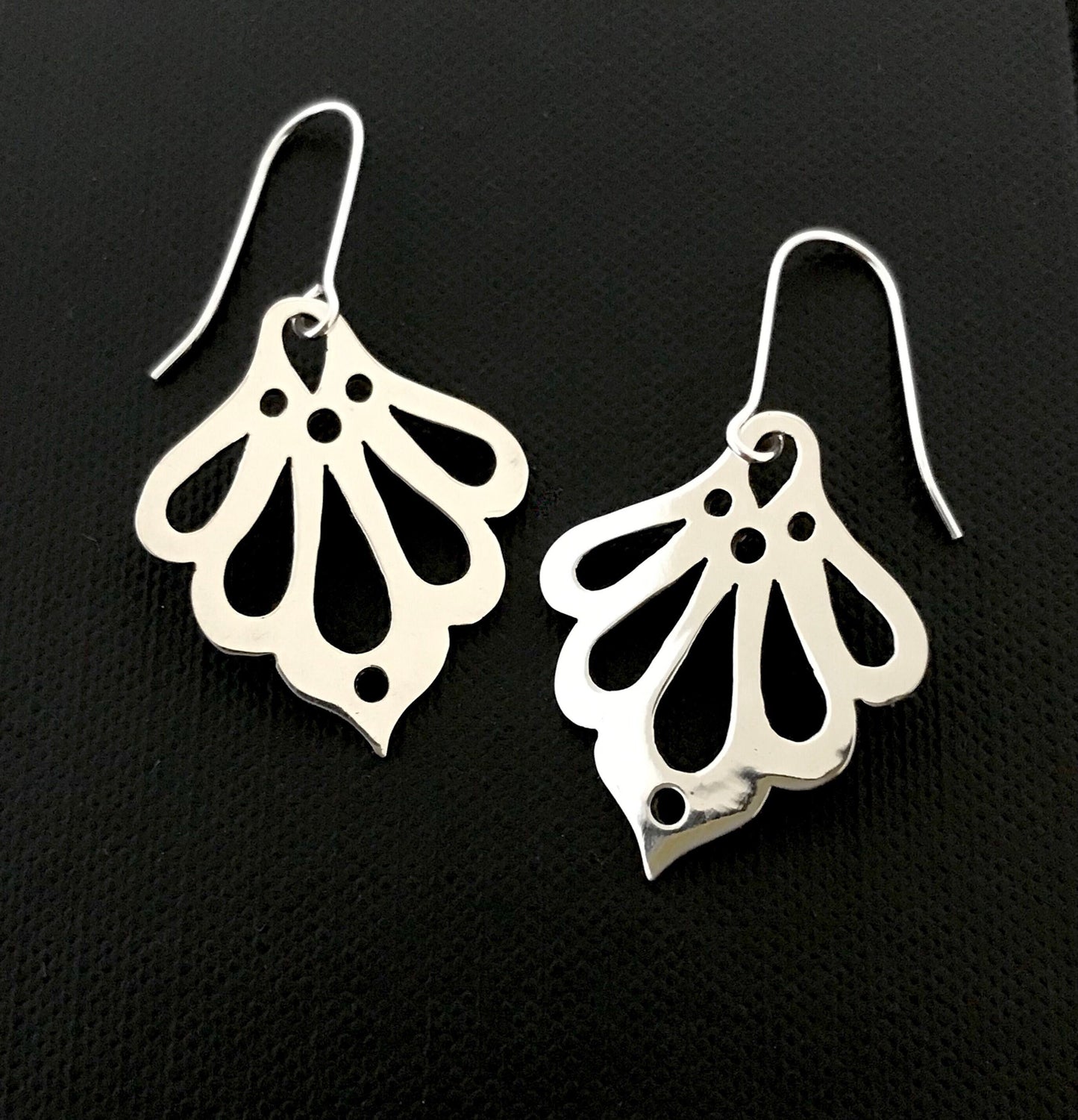 Lotus Cutout Hanging Earrings- hand cut sterling silver 27mm plus hook