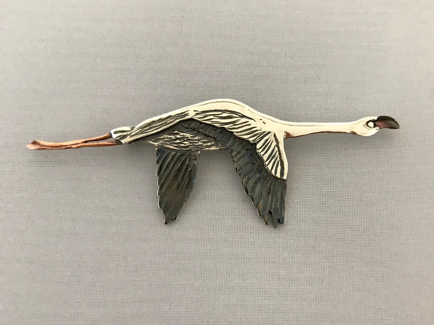 Flamingo in Flight Brooch- One off Piece