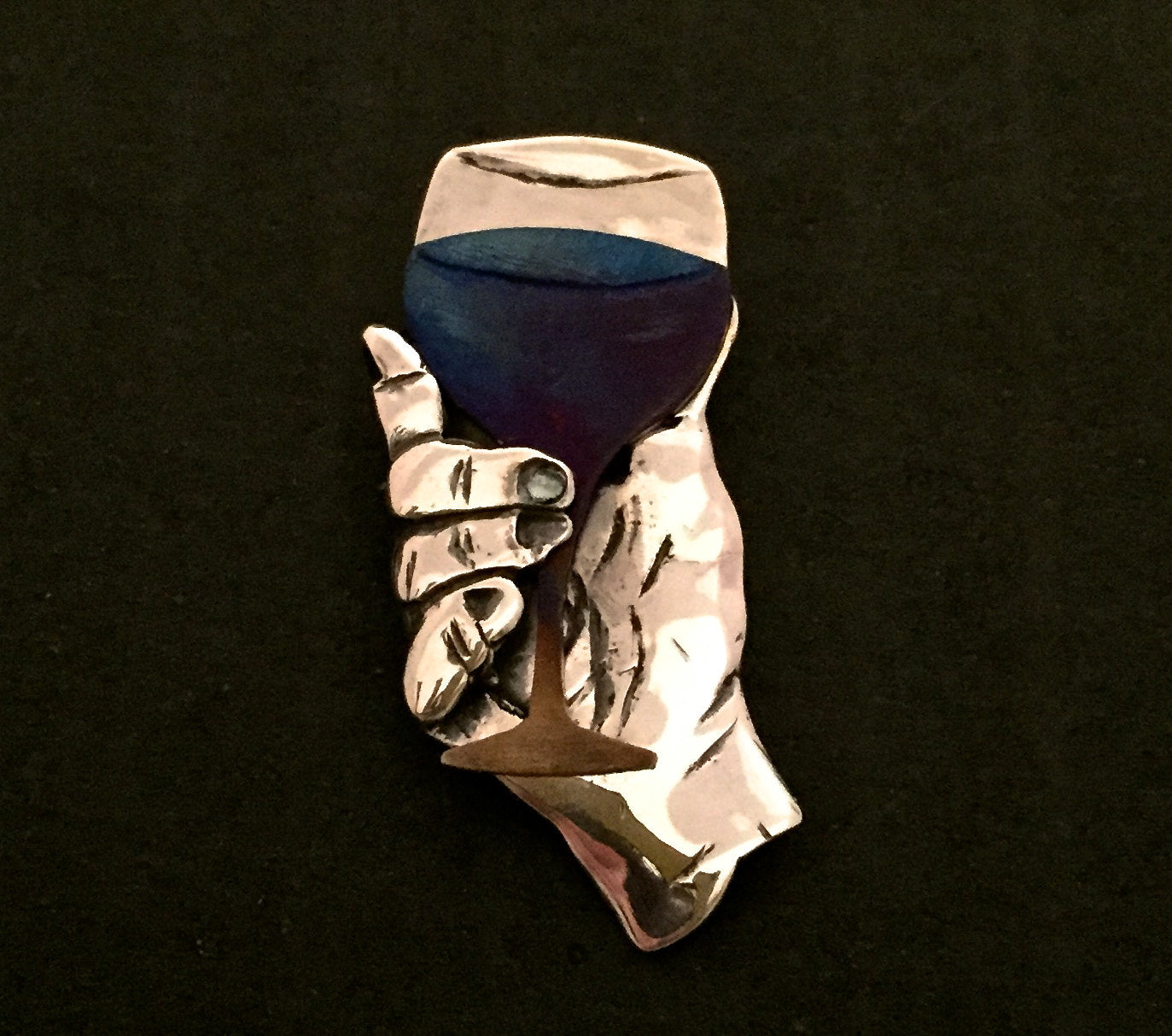 Wine Glass in Hand: silver titanium tie pin /lapel pin.