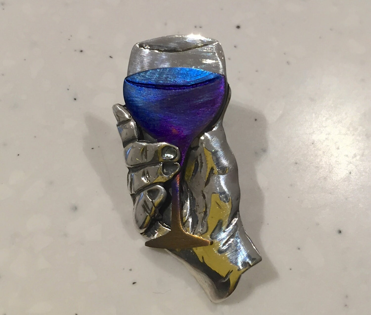 Wine Glass in Hand: silver titanium tie pin /lapel pin.