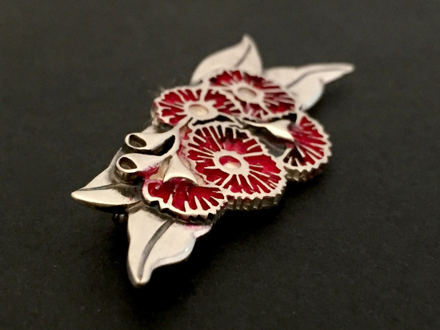 Gum Flower Brooch-large-sterling silver solid-cold fill enamel