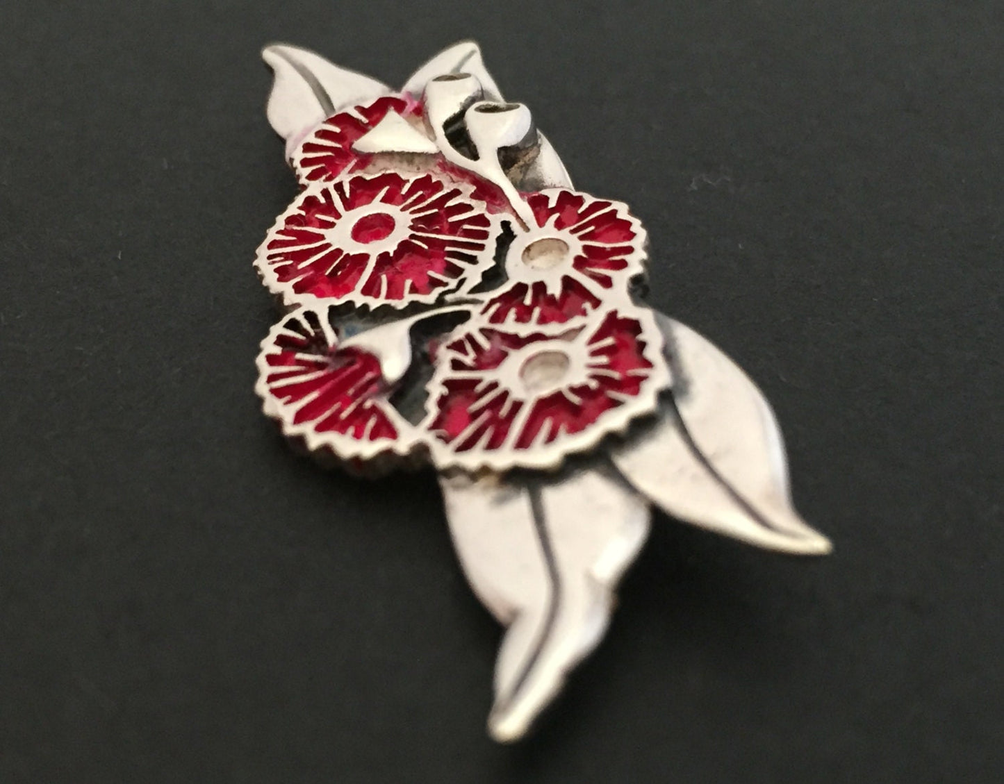 Gum Flower Brooch-large-sterling silver solid-cold fill enamel