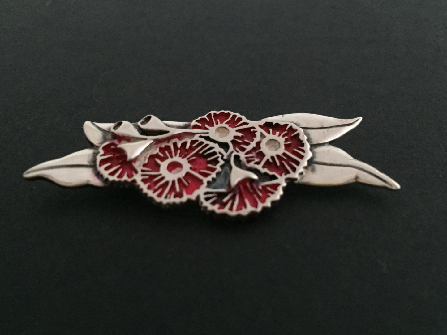 Gum Flower Brooch-large-sterling silver solid-cold fill enamel