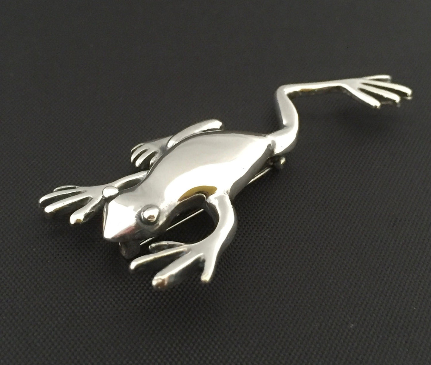 Frog Brooch -Large realistic 3D sterling silver