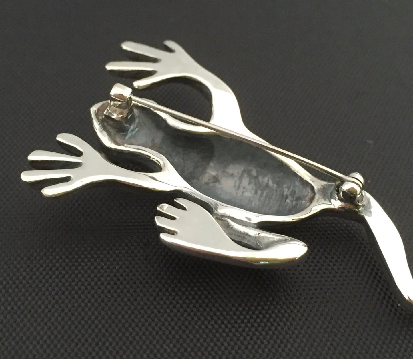 Frog Brooch -Large realistic 3D sterling silver